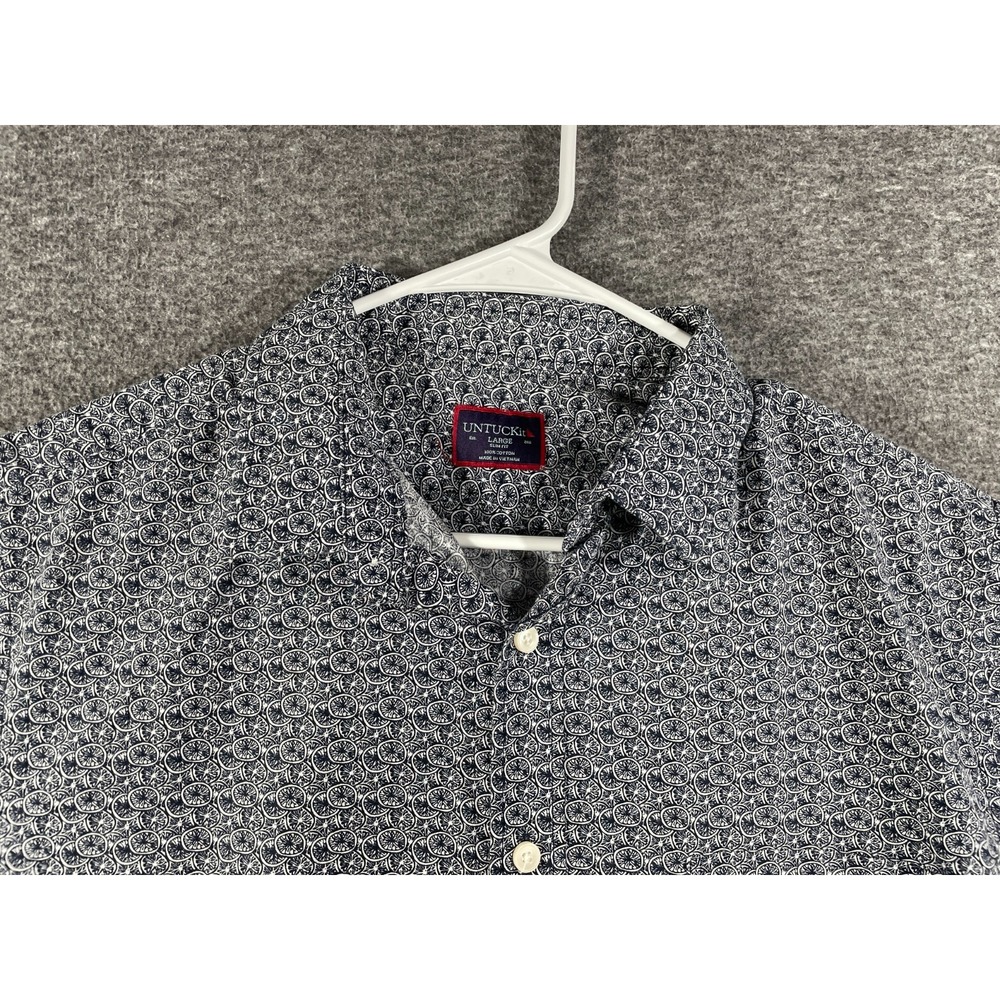 UNTUCKit Tavira Slim Fit Shirt Mens Large Blue White Geometric Medallion 40564 - Picture 2 of 10